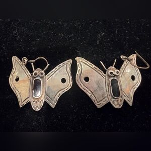 Vintage Sterling Silver Mexico Butterfly Earrings Googly Eyes